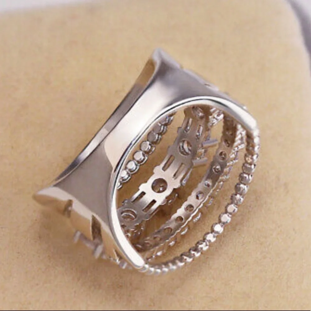 NWT DIAMOND LUXURY 925 Sterling silver Multilayered Ring - Picture 5 of 5